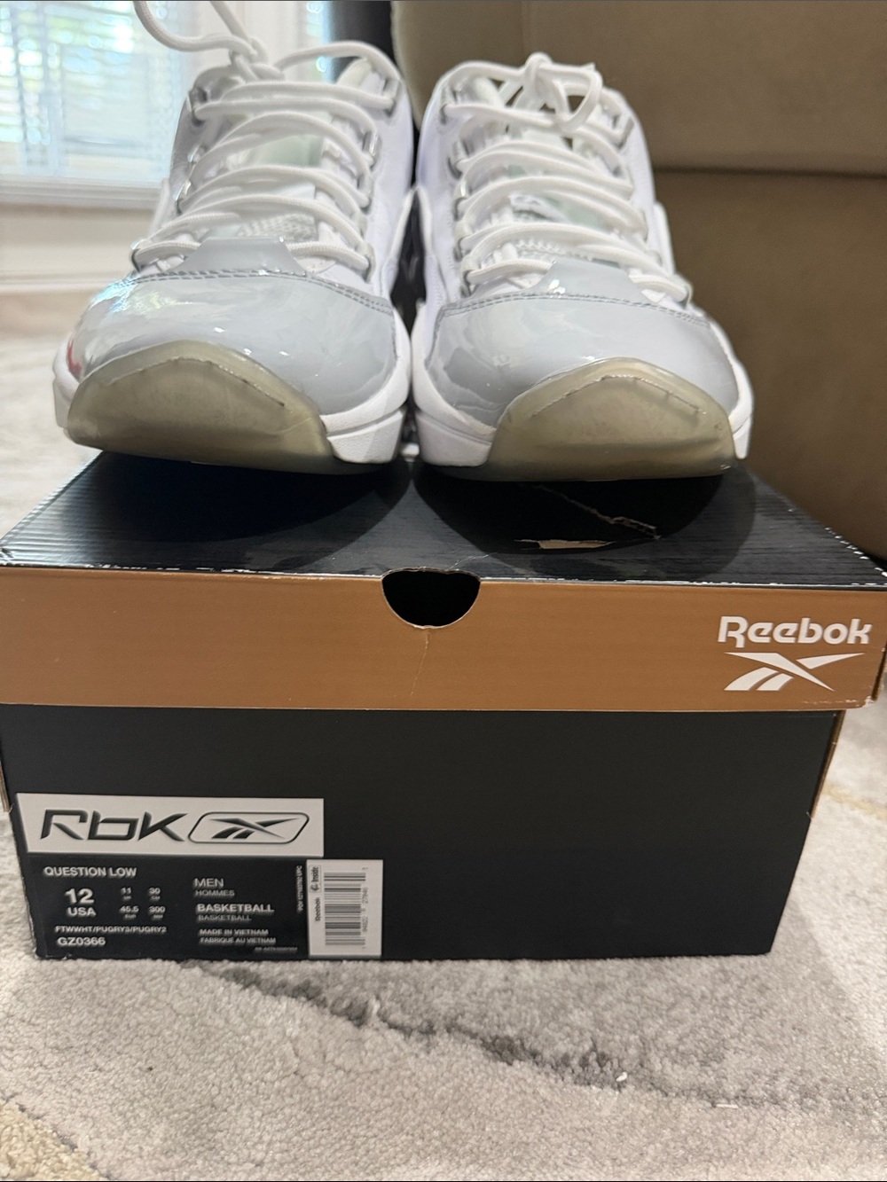 Reebok Men’s White and Silver Athletic Basketball Sneakers